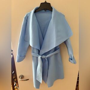 Stylish Light Blue Belted Coat